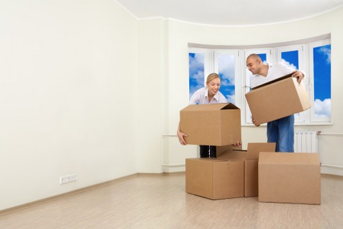 Transparent man and van pricing in Hampstead with moving van and boxes